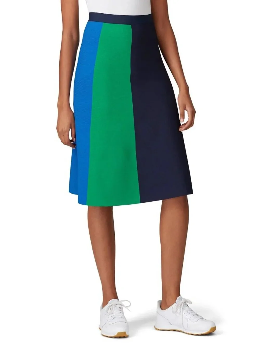 Tory Burch Sport Tech Knit Blue Green Colorblock A-Line Skirt Women's Medium M